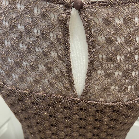JAX BRONZE Brown Lace Exquisite Cocktail Metallic Thread Cap Sleeve Dress size 8 - Picture 7 of 10